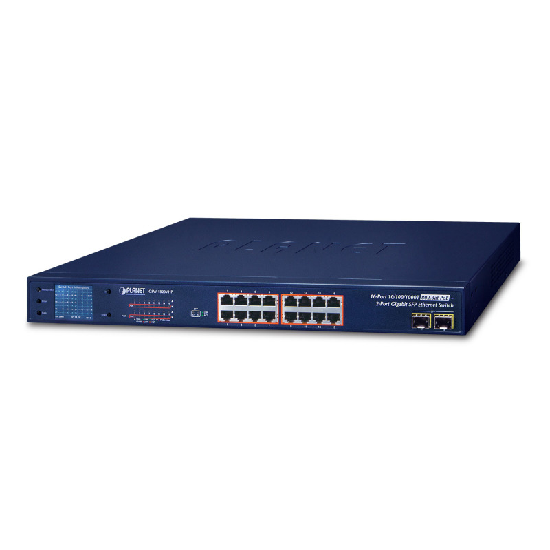 PLANET GSW-1820VHP dispositivo de redes No administrado Gigabit Ethernet (10/100/1000) Energía sobre Ethernet (PoE) 1U Azul