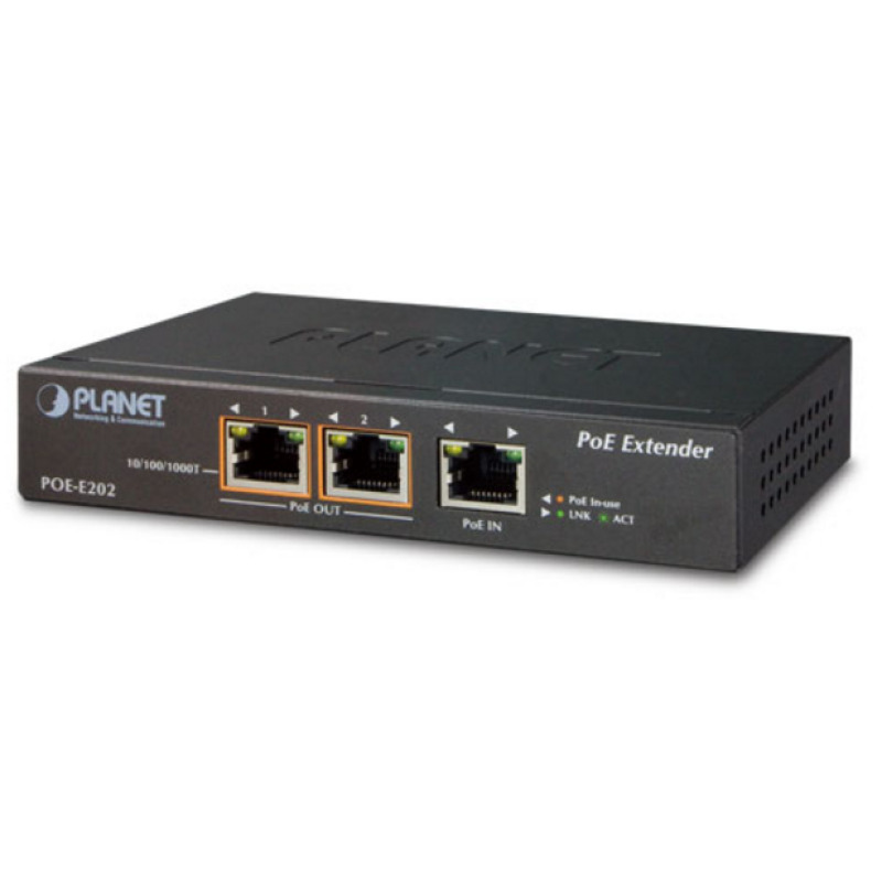 PLANET POE-E202 extensor de red Transmisor y receptor de red Negro 10, 100, 1000 Mbit/s