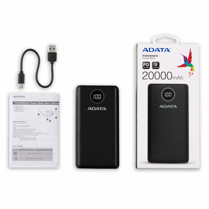 BATERIA DE RESPALDO ADATA POWER BANK P20000QCD 20000MAH/2 USB A/ 1 USB C/INDICADOR DE CARGA DIGITAL COLOR BLANCO (AP20000QCD-DGT-CWH) image 8
