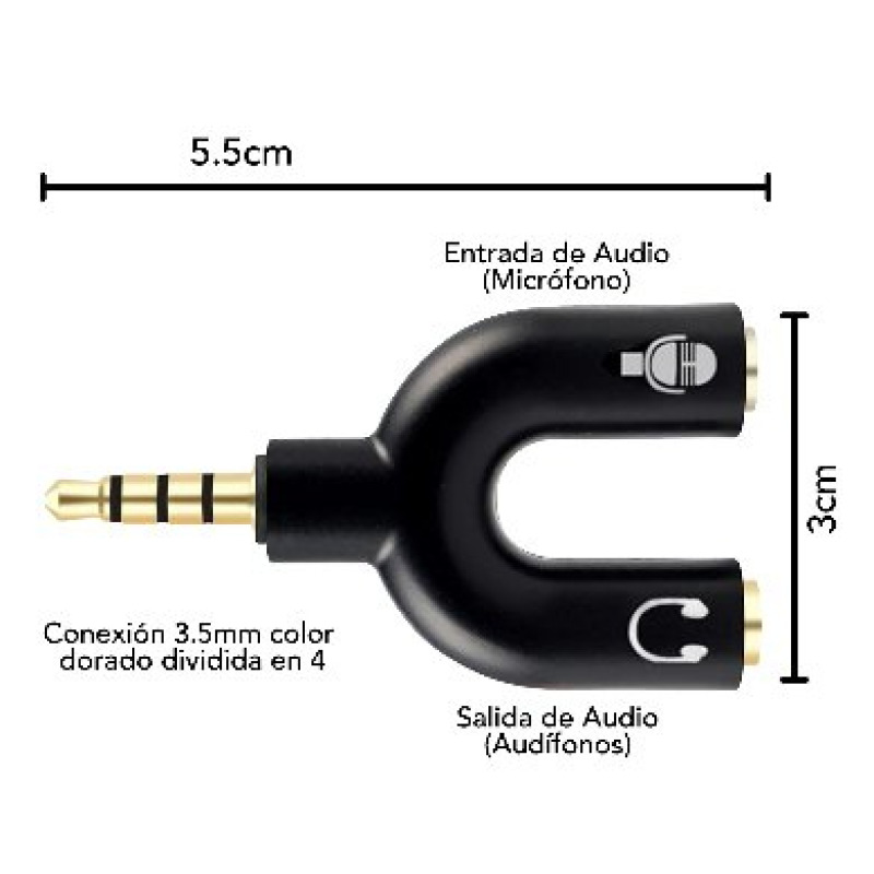 ADAPTADOR BROBOTIX STEREO Y A 3.5 DUAL HEMBRA COLOR NEGRO. image 5