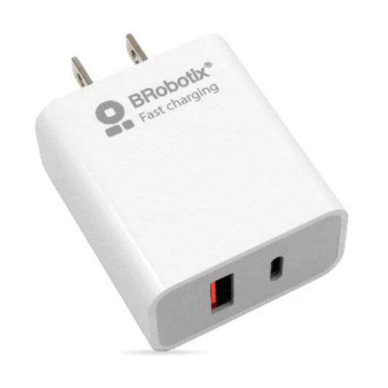 CARGADOR DE PARED BROBOTIX CARGA RAPIDA, USB V3.0 DUAL, USB-A X1, USB-C X1 , 18W, COLOR BLANCO