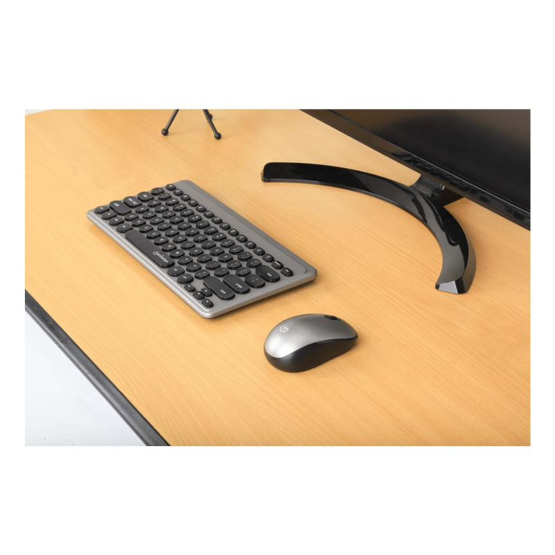 MANHATTAN - 180795 - Kit mini teclado y mouse óptico inalámbricos / Receptor USB-A Nano para ambos, 12 teclas multimedia/función, mouse óptico ambidiestro 3 botones y rueda de desplazamiento, negro/plateado image 4