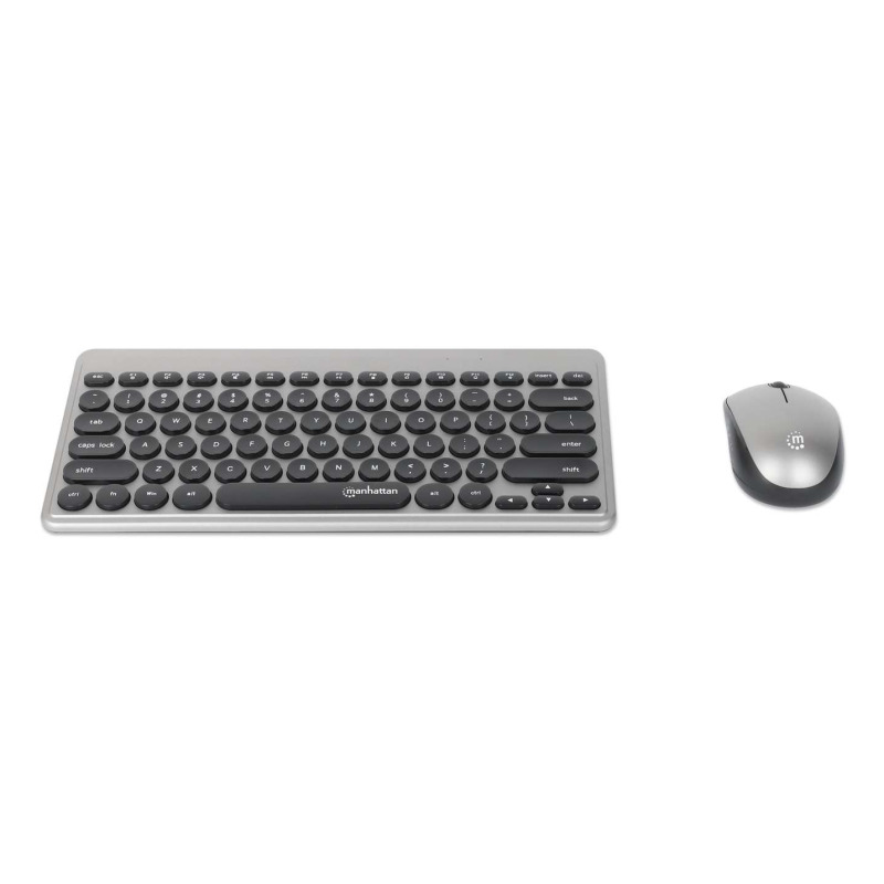 MANHATTAN - 180795 - Kit mini teclado y mouse óptico inalámbricos / Receptor USB-A Nano para ambos, 12 teclas multimedia/función, mouse óptico ambidiestro 3 botones y rueda de desplazamiento, negro/plateado image 7