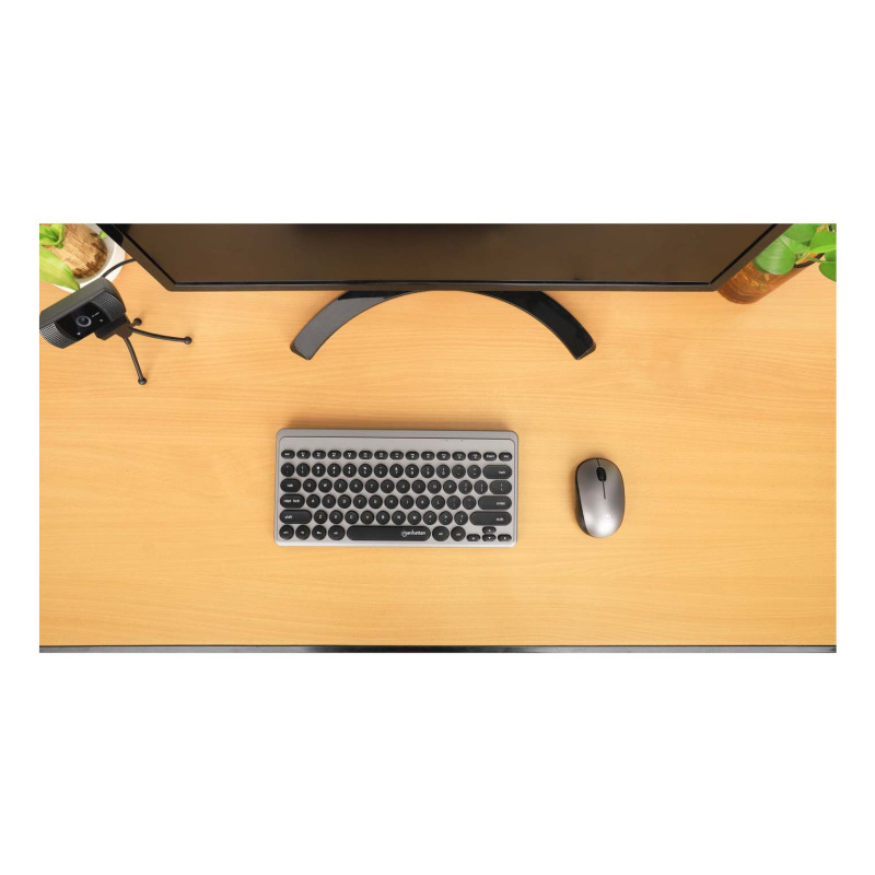 MANHATTAN - 180795 - Kit mini teclado y mouse óptico inalámbricos / Receptor USB-A Nano para ambos, 12 teclas multimedia/función, mouse óptico ambidiestro 3 botones y rueda de desplazamiento, negro/plateado image 13