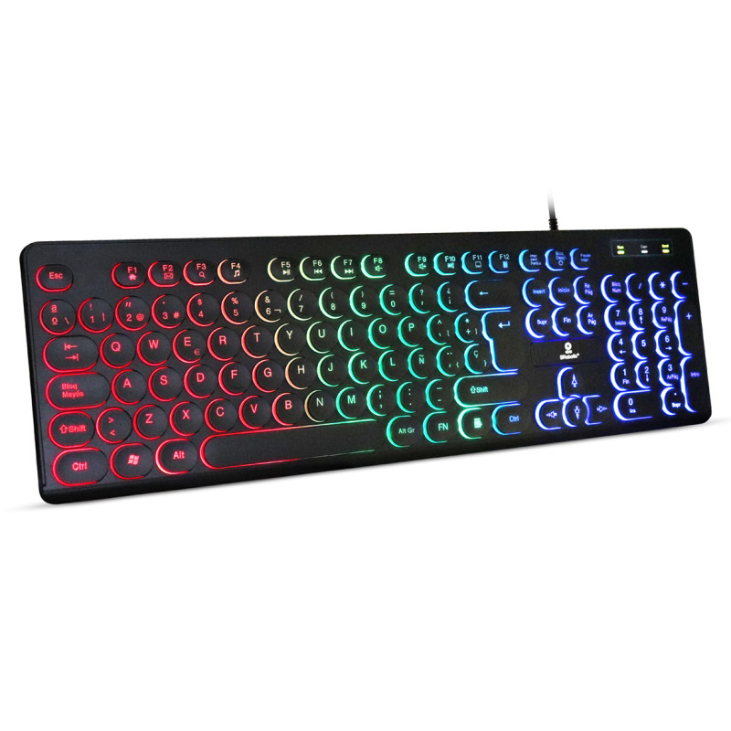 TECLADO BROBOTIX ALAMBRICO USB, RGB, TECLAS CIRCULARES, NEGRO