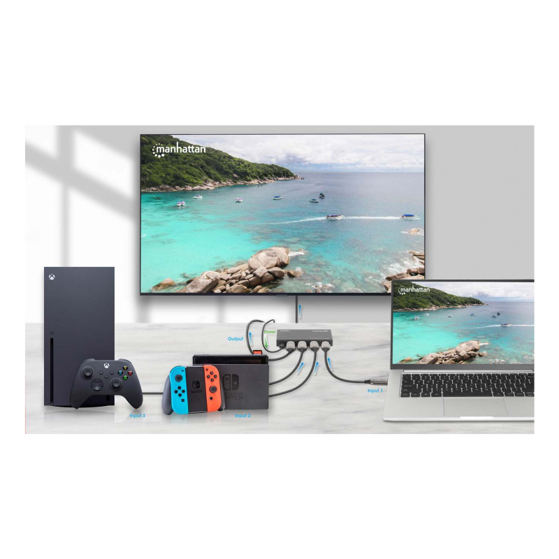 SPLITTER/MANHATTAN/208222/SWITCH HDMI 4K@60HZ, 3 ENTRADAS COMPACTO NEGRO image 5