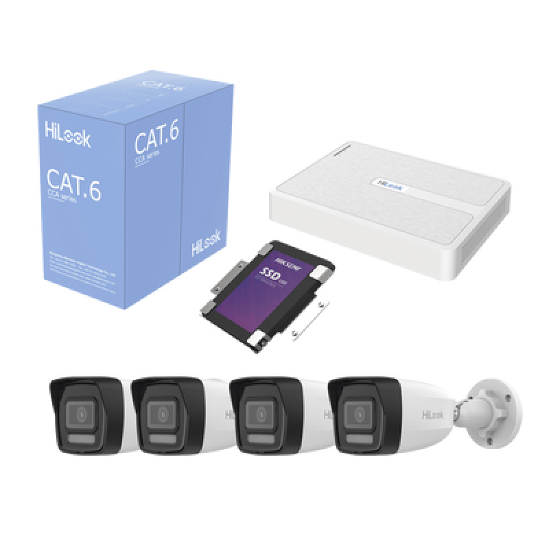 Kit IP 2 Megapixel / NVR de 8 Canales con 8 Puertos PoE / 4 Cámaras IP Bala para Exterior / Micrófono Integrado / Bobina de Cable de 305 mts / SSD 1 TB