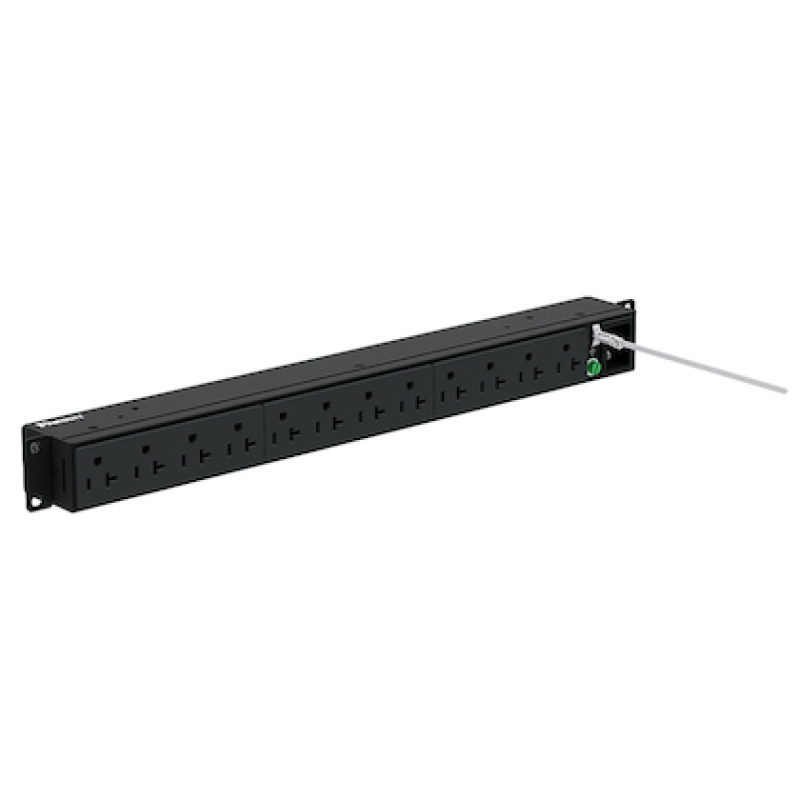 PDU Básico para Distribución de Energía Enchufe de Entrada NEMA 515P Con 12 Contactos NEMA 520R Instalación Horizontal de 19in 1UR 15 Amp 120 Vca