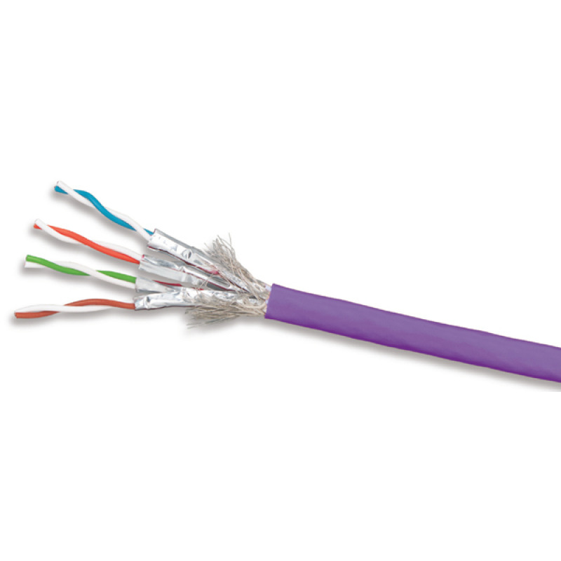 Bobina de Cable Blindado S/FTP de 4 pares Cat7A Inmune a Ruido e Interferencias LS0H Bajo humo Cero Halógenos Color Violeta 305 m
