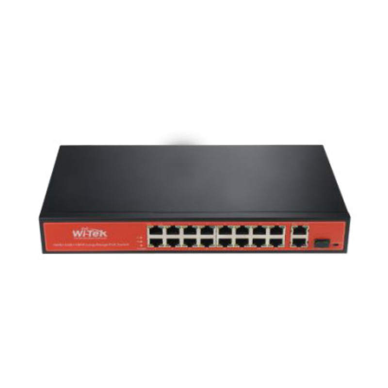 Switch PoE 8023af/at/bt / No administrable de largo alcance / Hasta 250m / 16 x 10/100Mbps PoE  2 x 100/1000Mbps  1 x SFP / 200 W