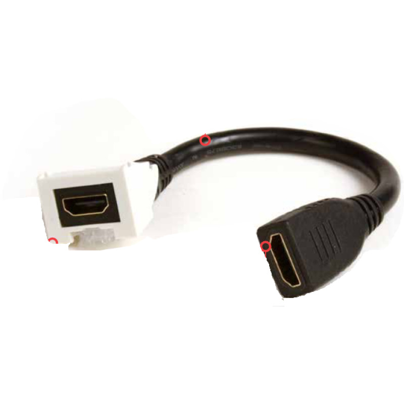 Adaptador HDMI con Pigtail HembraHembra Para vídeo 720 1080p 4K UHD Compatible con Faceplates MAX Siemon de 2 salidas Color Blanco