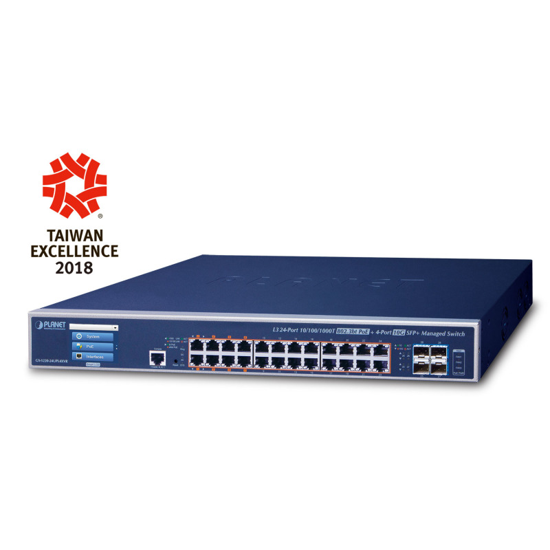 Switch Administrable Capa 3 24 Puertos Gigabit 8023bt Hasta 600 W 4 Puertos 10 G SFP Con Pantalla Táctil para Configuración Básica