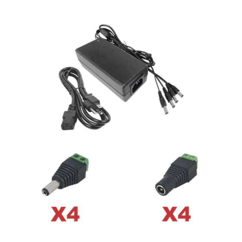 Kit con fuente EPCOM con salida de 12 Vcc a 5 Amper con 4 salidas / Incluye conectores JR52