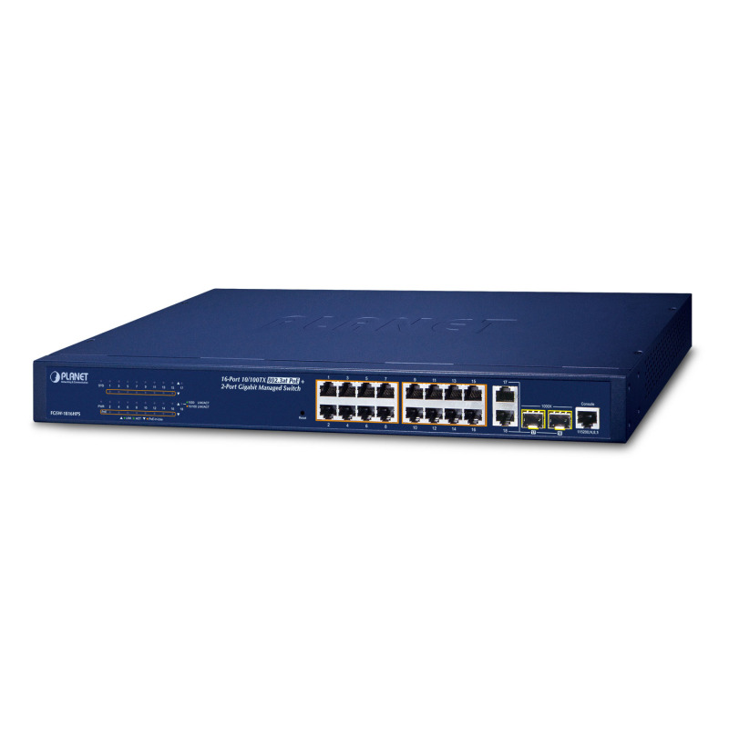 Switch Administrable L2 de 16 Puertos PoE y 2 Puertos Compartidos Gigabit TP/SFP