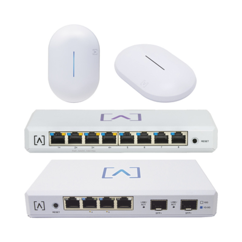 Starter KIT Alta Labs Incluye 1 Router Route10 / 1 Switch PoE S8POE / 1 Puntos de Acceso WiFi 6 AP6 / 1 Punto de Acceso AP6PRO / Bloqueo de Contenido / Administración en la Nube / App Gratuita / Compatible con la plataforma Purple