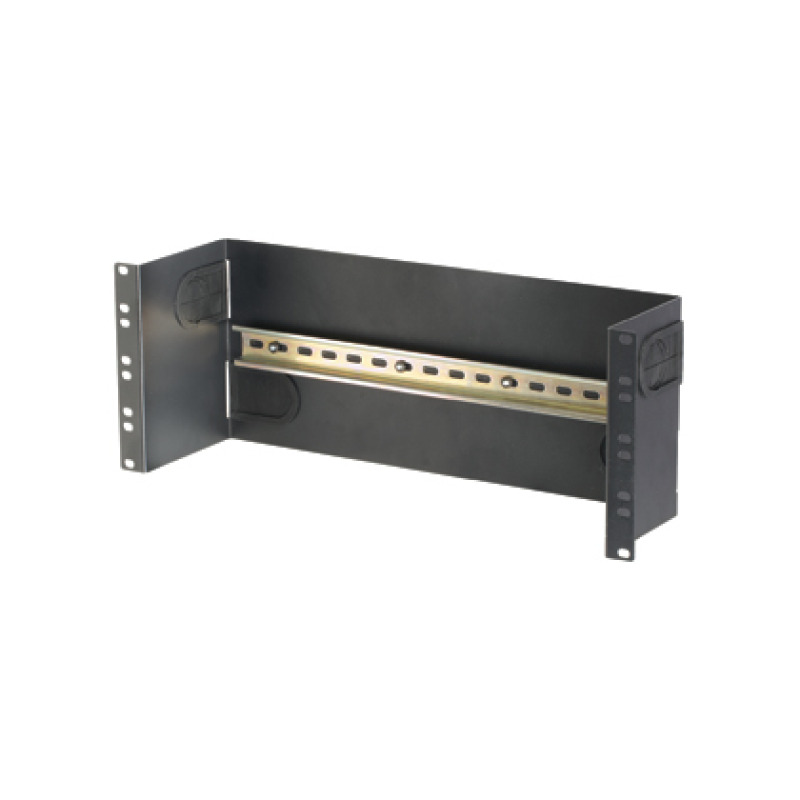 Soporte Industrial Para Instalar Equipos de Montaje en Riel DIN Para Racks o Gabinetes Estándar de 19in de 4UR Color Negro