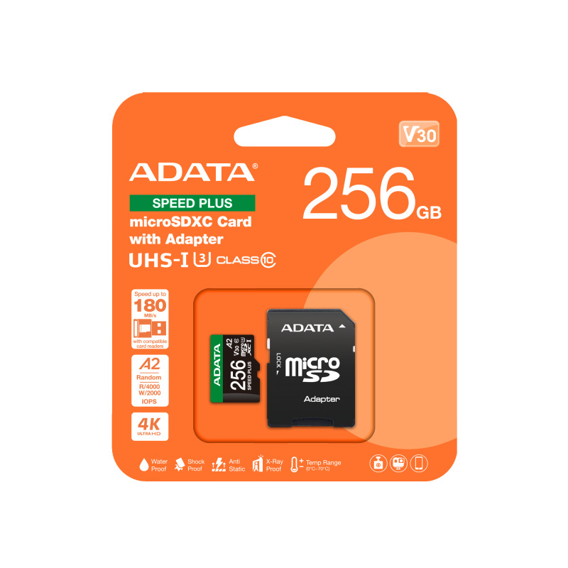 MEMORIA ADATA MICROSDXC SPEED PLUS 256GB CL10 CON ADAPTADOR (UD256GUI3V30A2SP-RA1) image 4