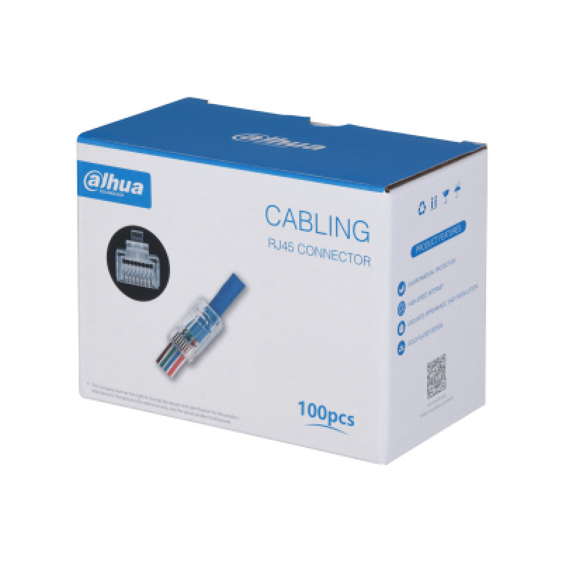 DAHUA PFM976-531-PT - Caja con 100 Plugs Pass through RJ45 Cat5e/ Chapado de Oro de 15 U"/ Clasificación de Resistencia al Fuego UL94V-2 / #LoNuevo #CONEEN