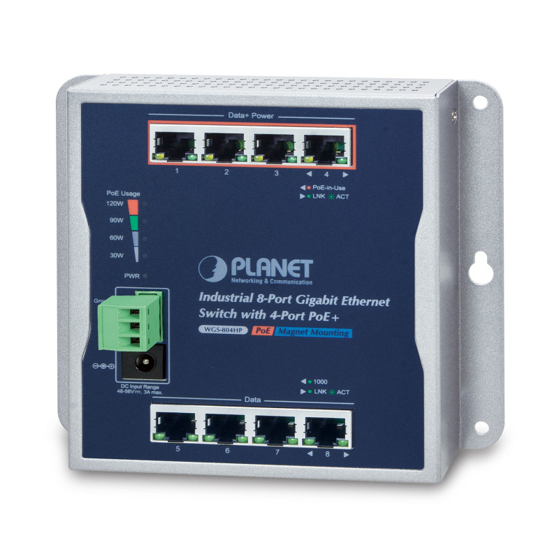 Switch Industrial No Administrable Múltiple Montaje Pared Riel DIN y Magnético 8 Puertos Gigabit con 4 puertos PoE 8023at Hasta 120 W image 2