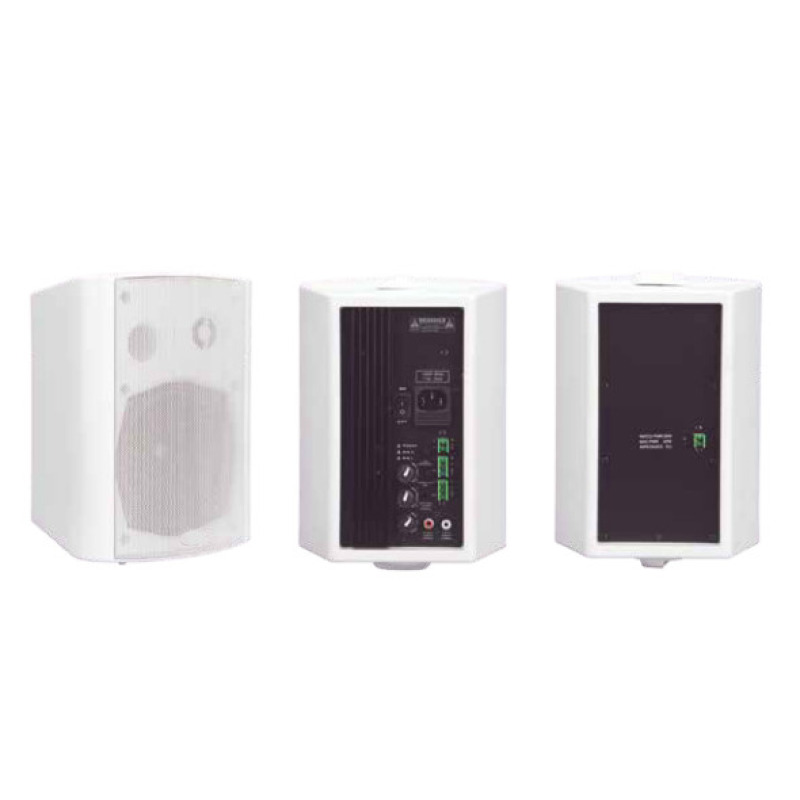 Altavoces Amplificada de Montaje en Pared 515 | RMS 20W8ohms y Pasivo 20W | Material ABS | Reja Metálica | Bracket de Metal | Color Blanco