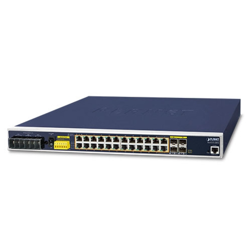 Switch PoE Industrial Capa 3 Con 24 Puertos PoE Gigabit  8023af/at 4 Puertos SFP Compartidos 100 / 1000X Soporta temperaturas extremas de 40  75C