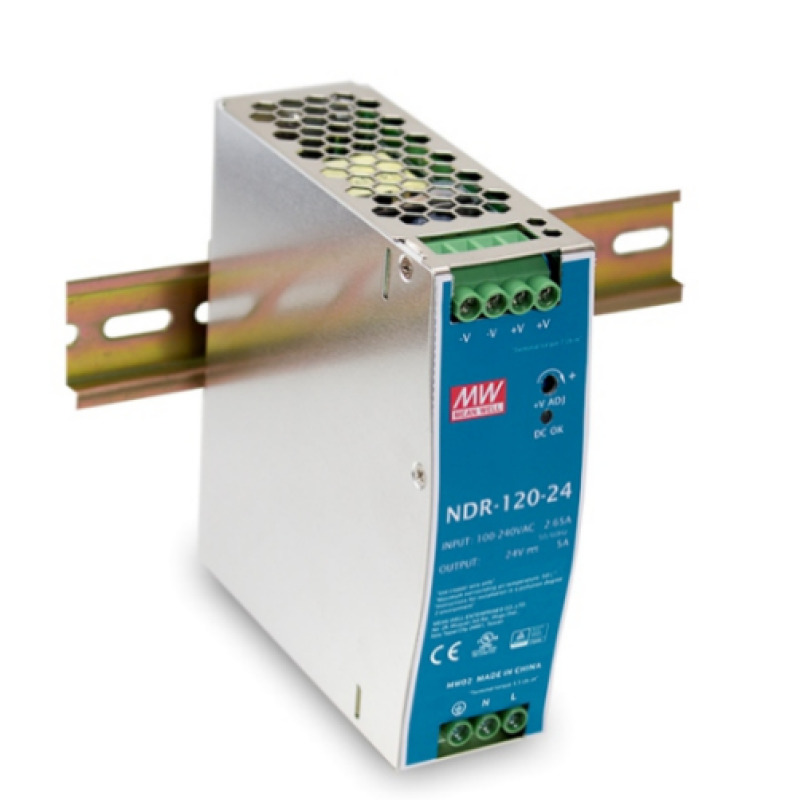 Fuente de poder industrial de 120 W salida 12 Vcc entrada 90264 VCA para montaje en riel DIN