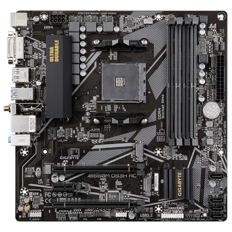 MOTHERBOARD GIGABYTE (B550M DS3H AC R2 1.0) ‎SOCKET AM4, 4* DDR4 256MB,2* M.2,SATA 6GB/S,HDMI, ATX, REV image 2