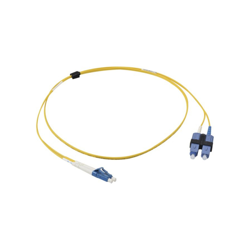 Jumper de Fibra Óptica Monomodo OS2 XGLO LC/UPCSC/UPC Duplex OFNR Color Amarillo 5 Metros