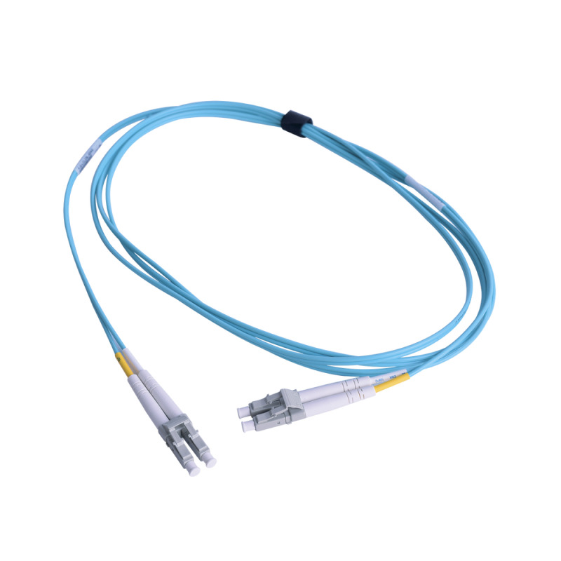 Jumper de Fibra Óptica Multimodo 50/125 OM3 XGLO LCLC Duplex OFNR Color Aqua 1 Metro