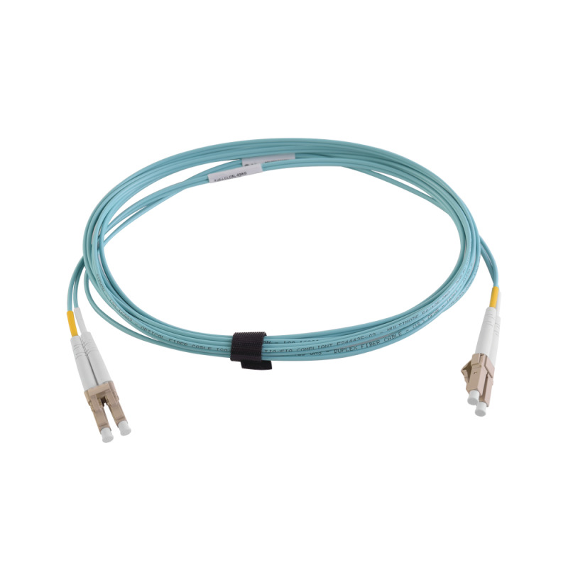 Jumper de Fibra Óptica Multimodo 50/125 XGLO OM4 LCLC Duplex OFNR Color Aqua 3 Metros