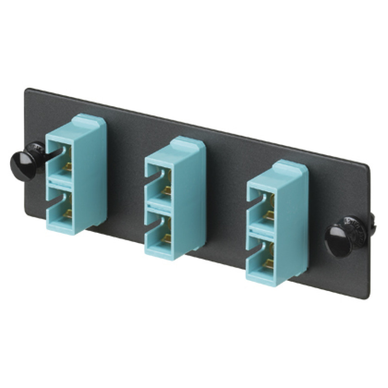 Placa Acopladora de Fibra Optica FAP Con 3 Conectores SC Duplex 6 Fibras Para Fibra Multimodo OM3/OM4 Color Aqua