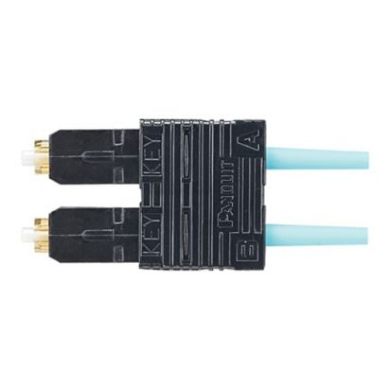 Conector de Fibra Óptica SC Duplex OptiCam Multimodo 50/125 OM3/OM4 Prepulido Color Aqua