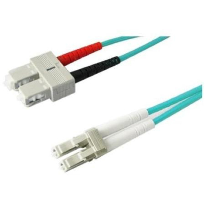Jumper de Fibra Optica Multimodo 50/125 OM3 LCSC Duplex OFNR Riser Color Aqua 2 Metros