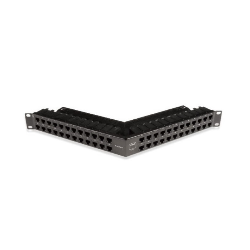 Patch Panel ZMAX de 48 puertos Blindado Precargado con Jacks Categoría 6A Angulado 1UR