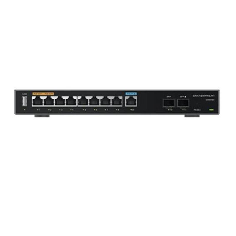 Router Gigabit VPN / Balanceador de cargas / 60000 sesiones NAT /  9 puertos 10/100/1000 Mbps  2 puertos SFP WAN/LAN / 1 puerto entrada PoEaf/at / 2 puertos salida PoE af/at / Compatible con GWN Cloud