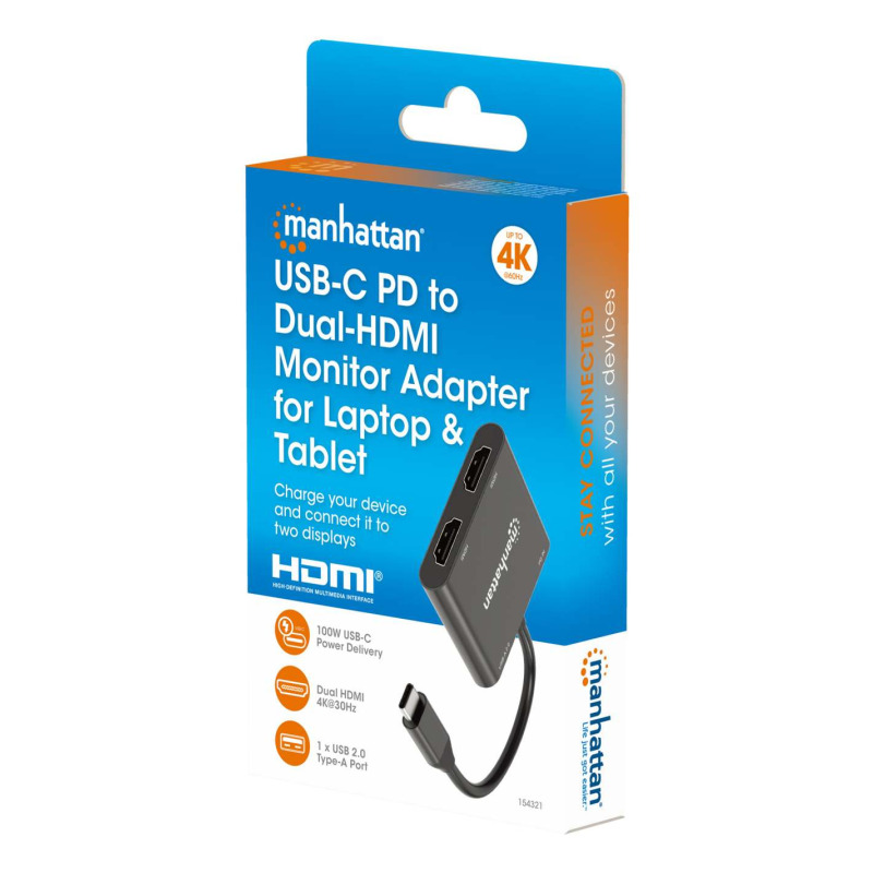 ADAPTADORES/MANHATTAN/154321/CONVERTIDOR USB-C A HDMI 2 PUERTOS 4K - MST image 3