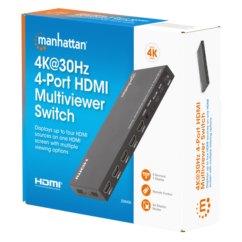 SWITCH/MANHATTAN/208406/SWITCH MULTIVIEWER HDMI DE 4 PUERTOS 4K image 11
