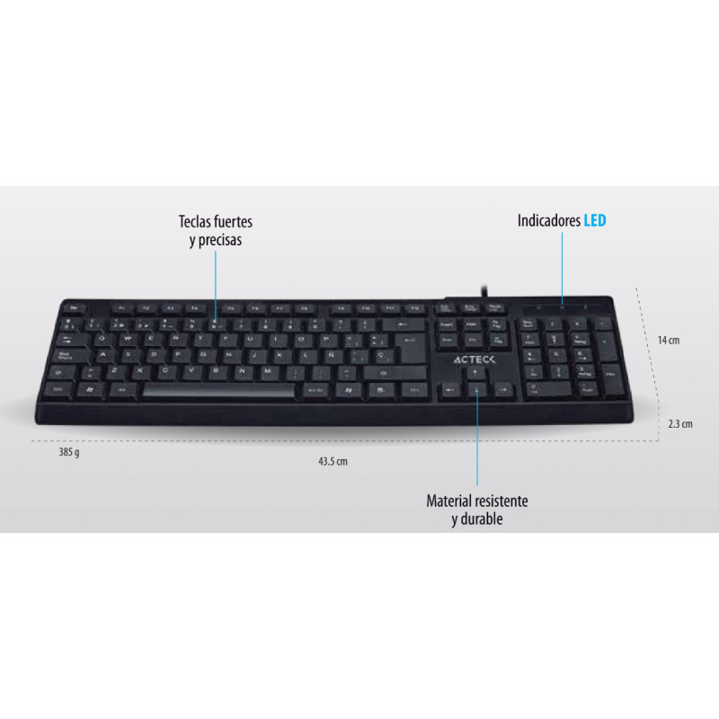 TECLADO ACTECK INSPIRE TA210 / ALAMBRICO USB / ESPAÑOL / 105 TECLAS / NEGRO / AC-928946