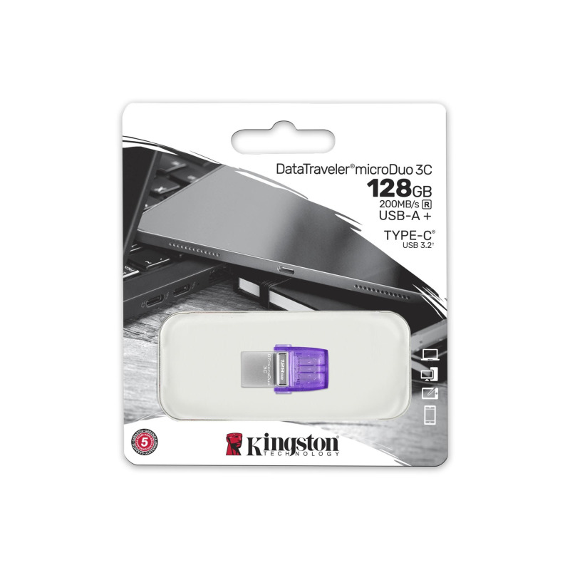 MEMORIA FLASH USB KINGSTON DATA TRAVELER MICRODUO 128GB 3C TYPE A-C (DTDUO3CG3/128GB) image 5