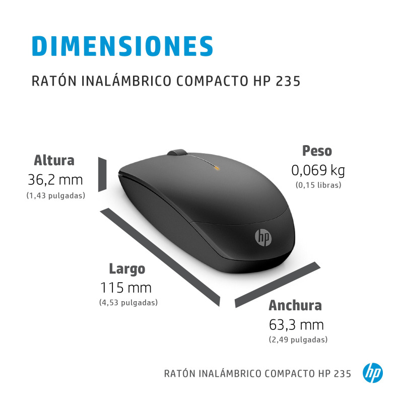 Mouse HP 235 inalambirco bluetooth wrls 3 botones 1600PPP image 5