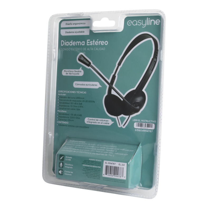 Easy Line EL-994787 audífono y auriculare Auriculares Alámbrico Diadema Llamadas/Música Negro image 8