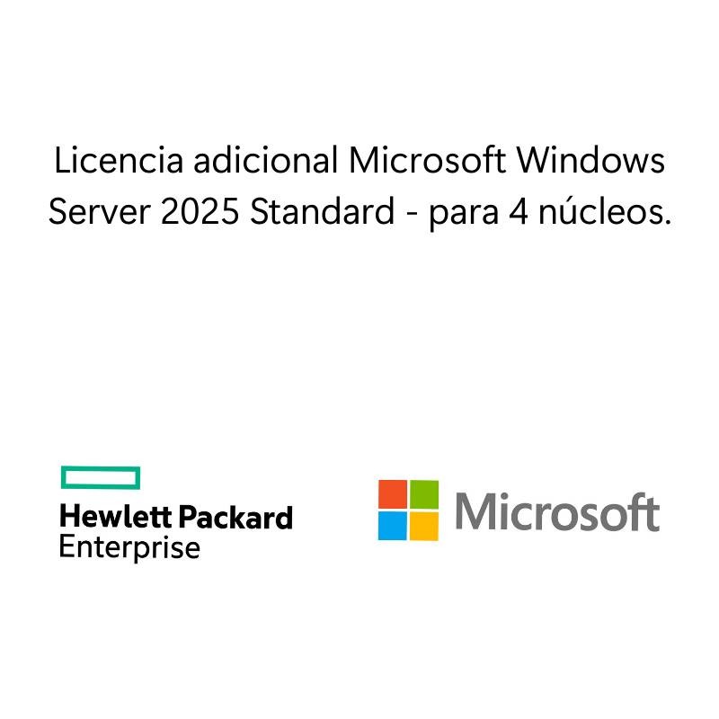 HPE LICENCIA ADICIONAL MICROSOFT WINDOWS SERVER 2025 STANDARD 4 NÚCLEOS WW SW