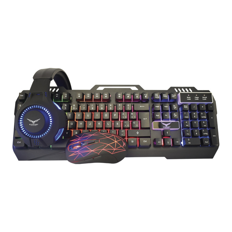 KIT 4 EN 1 NACEB (NA-0925)TECLADO,MOUSE,AUDIFONOS,MOUSE PAD,2400 DPI,LED RGB,USB,NEGRO