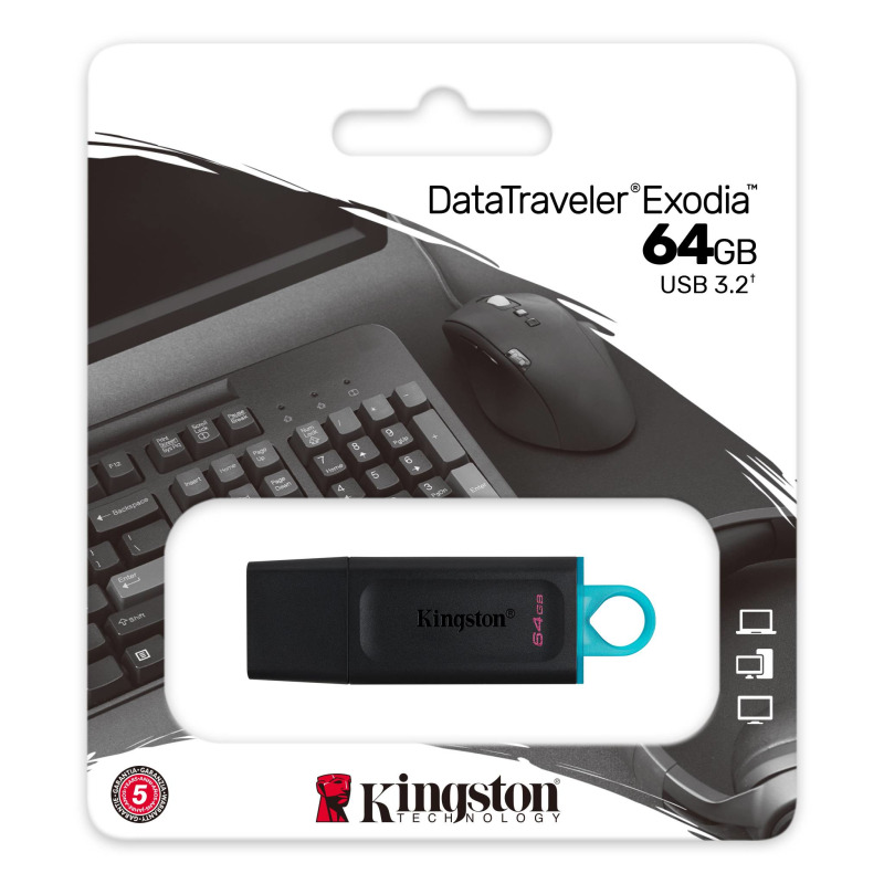 MEMORIA FLASH USB KINGSTON DATA TRAVELER EXODIA 64GB GEN 1 3.2 TIPO A NEGRO C/ANILLO AZUL OCEAN (DTX/64GB) image 15