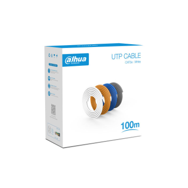 DAHUA PFM920I-5EU-U-100 - Bobina de 100 Mts de Cable UTP Cat5e/ 100% Cobre/ Color Blanco/ Cubierta Retardante de Flama con Certificacación ANSI/ UL CM/ Ideal para Video y Redes/ 