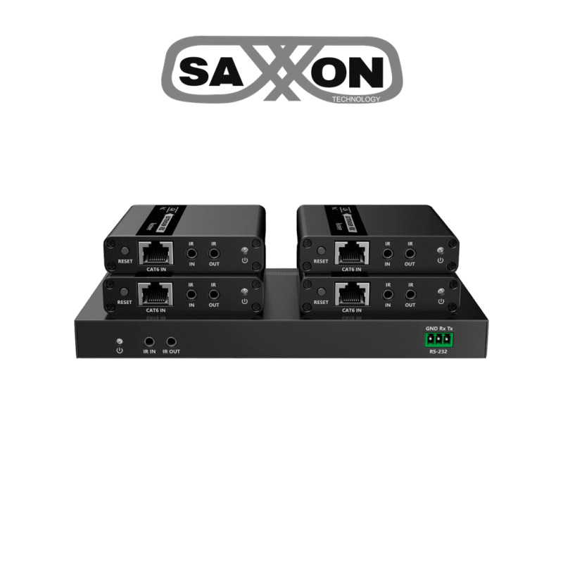 SAXXON LKV724P- Kit Extensor HDMI de 4 Puertos/ Resolucion 4K@30Hz/ Hasta 40 metros con resolución 4K y 70m a 1080P/ Cat 6/ 6A/ 7/ Loop HDMI/ Transmisor IR/ Plug and play