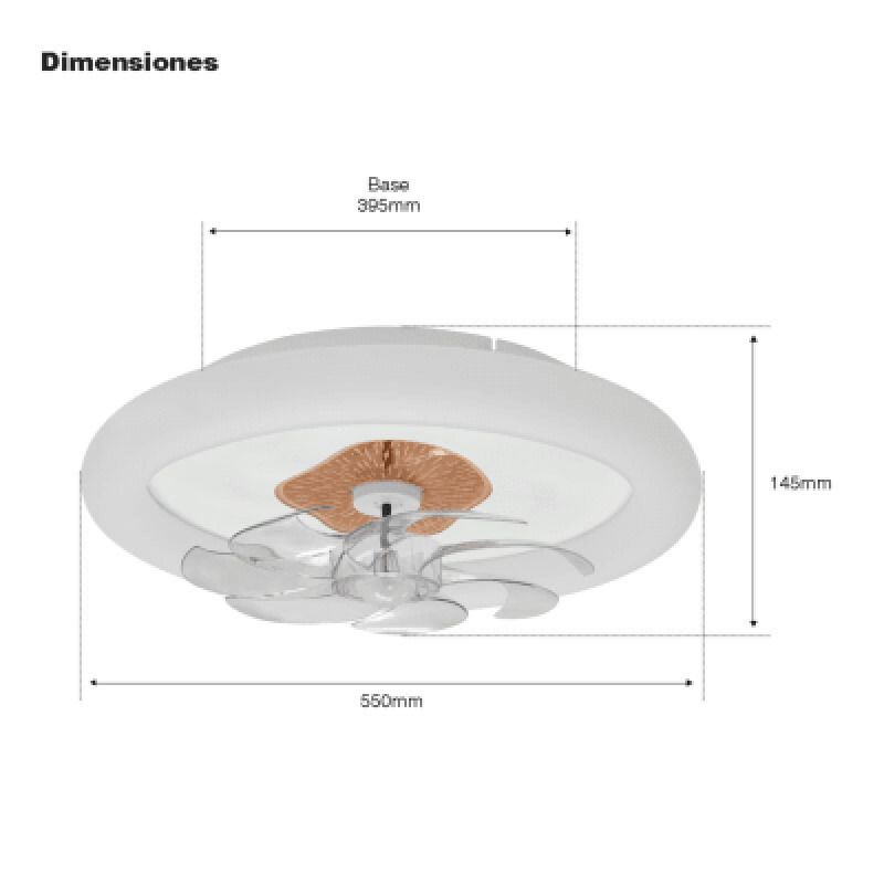 Ventilador de Techo con Luminario LED de 110 V CA 50/60 Hz /  88 W / 3 Tonos de Luz 6500  4 000  2 700 K / Diámetro 500 mm / 6 Velocidades / Dimeable