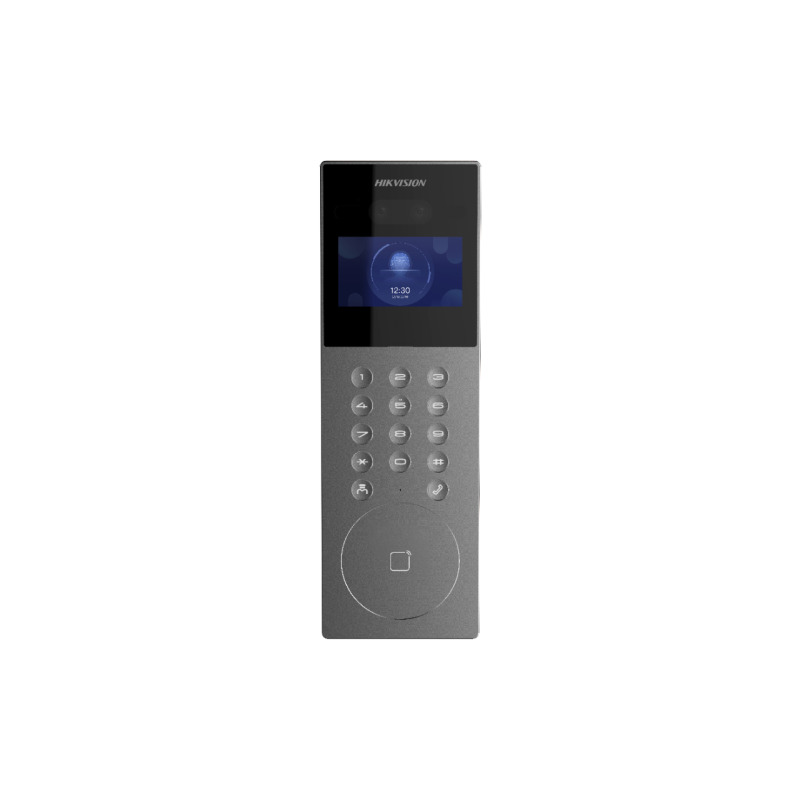 Videoportero IP Multiapartamento con Reconocimiento Facial / Llamada a App HikConnect requiere monitor / Protección IP65 / Apertura por Rostro Tarjeta o App