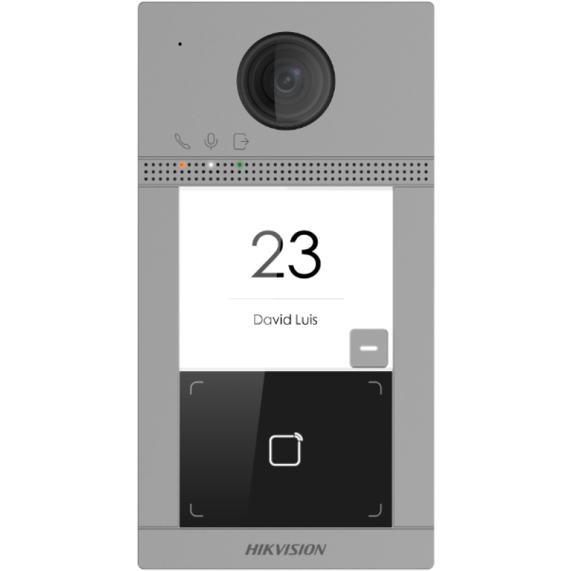 Videoportero IP 2 Megapixel / Llamada y Apertura Remota desde App HikConnect / PoE / Exterior IP65  Antivandalico IK08 / 1 Departamento / Apertura con Tarjeta / Soporta 2 Puertas y hasta 6 Monitores