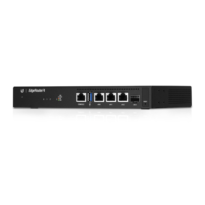 EdgeRouter 4 con 3 puertos 10/100/1000 Mbps  1 puerto SFP con funciones avanzadas de ruteo